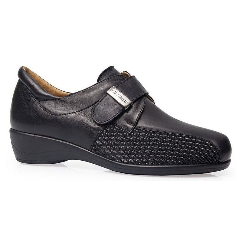 SCARPE IN PELLE VELCRO STRETCH CALZAMEDI W 0678 NEGRO