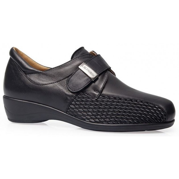 SCARPE IN PELLE VELCRO STRETCH CALZAMEDI W 0678 NEGRO