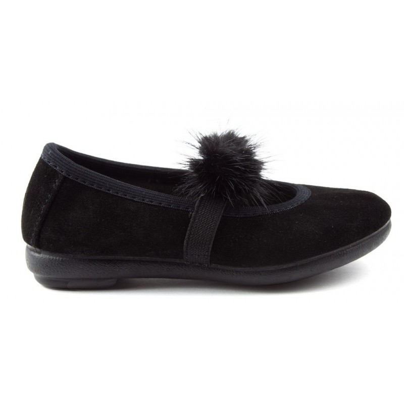 BALLERINE VULLADI CAN POMPON IN CAMOSCIO SPLIT 1405 NEGRO